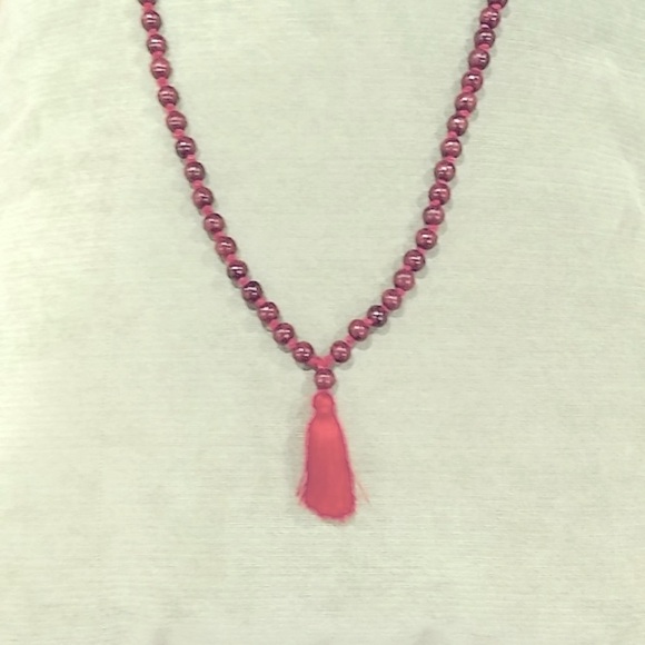 Red and Brown Tasseled Necklace - Picture 2 of 2
